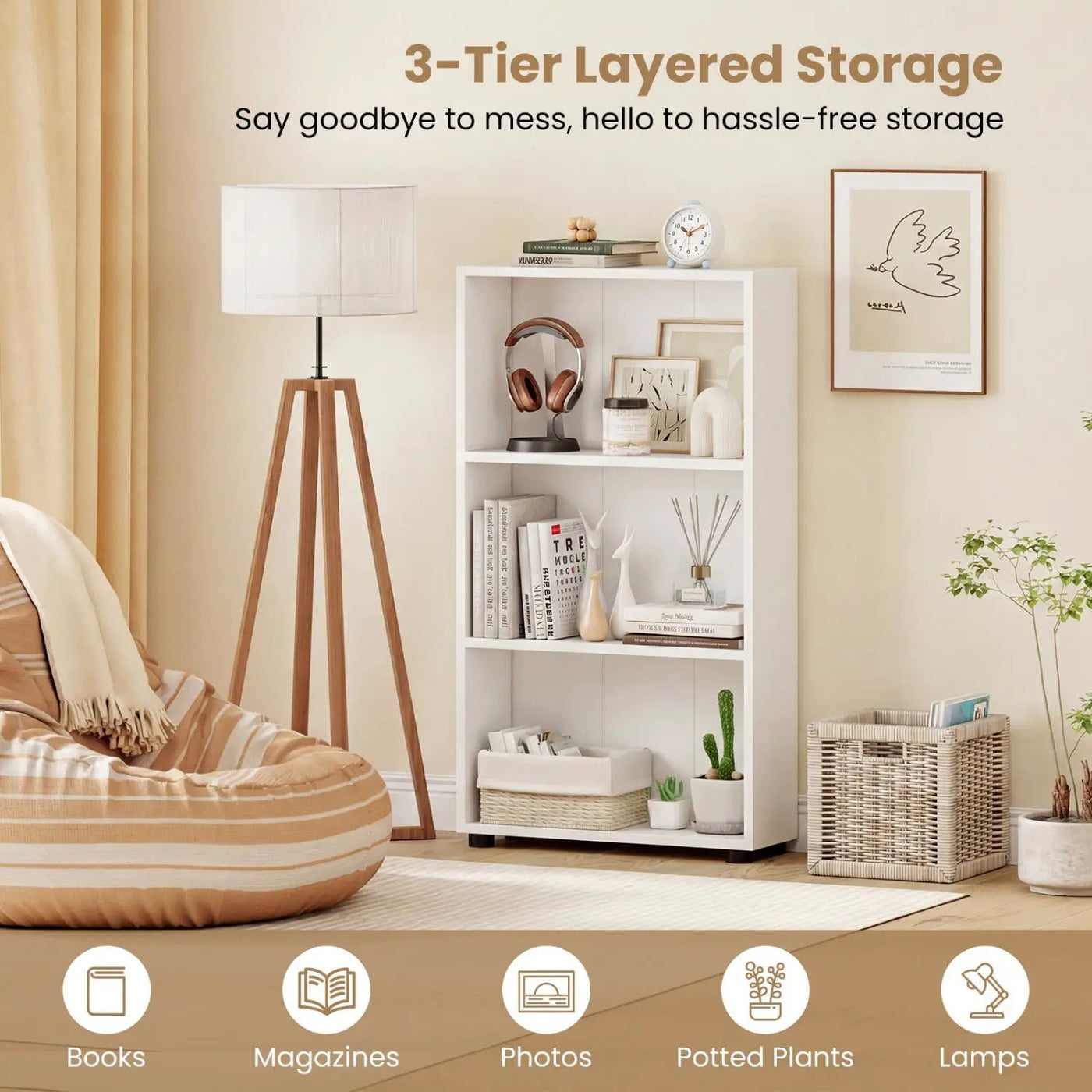 3-Tier Bookcase 42 inch Tall Book Shelf with Anti-Tipping Kit by DirectDeals