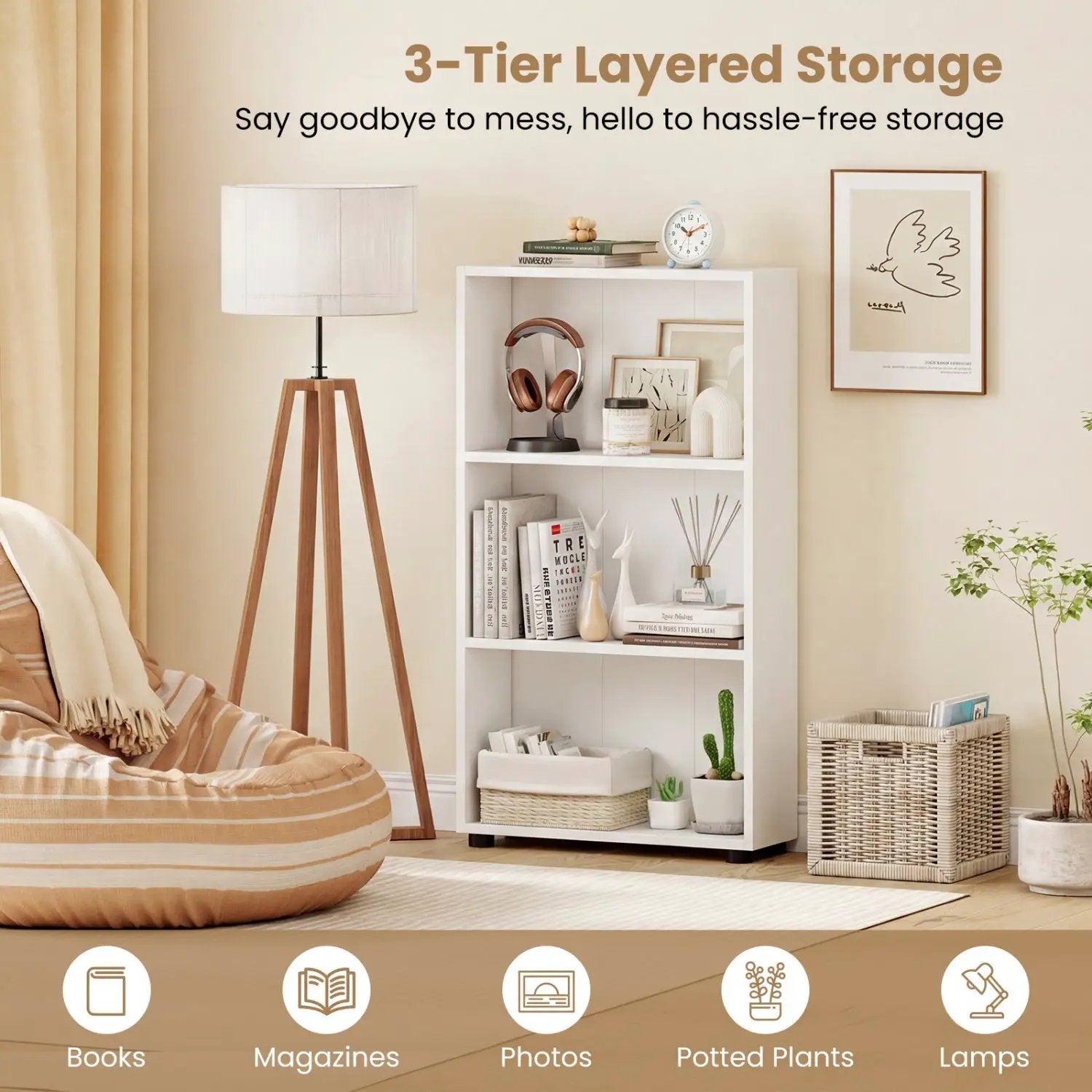 3-Tier Bookcase 42 inch Tall Book Shelf with Anti-Tipping Kit by DirectDeals
