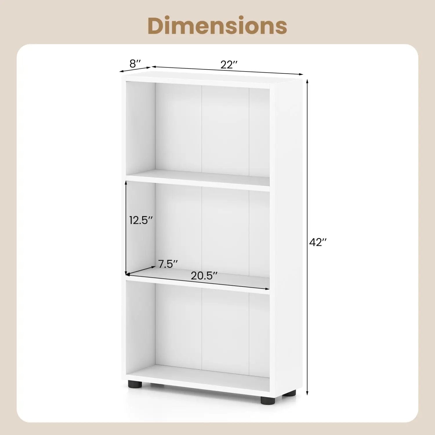 3-Tier Bookcase 42 inch Tall Book Shelf with Anti-Tipping Kit by DirectDeals