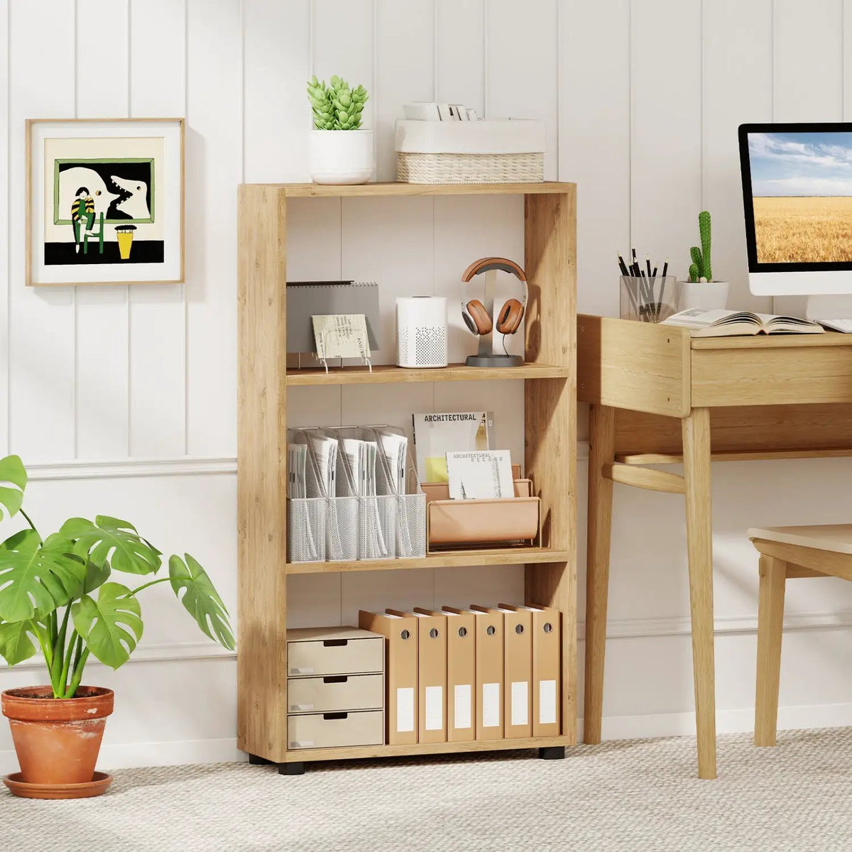 3-Tier Bookcase 42 inch Tall Book Shelf with Anti-Tipping Kit by DirectDeals