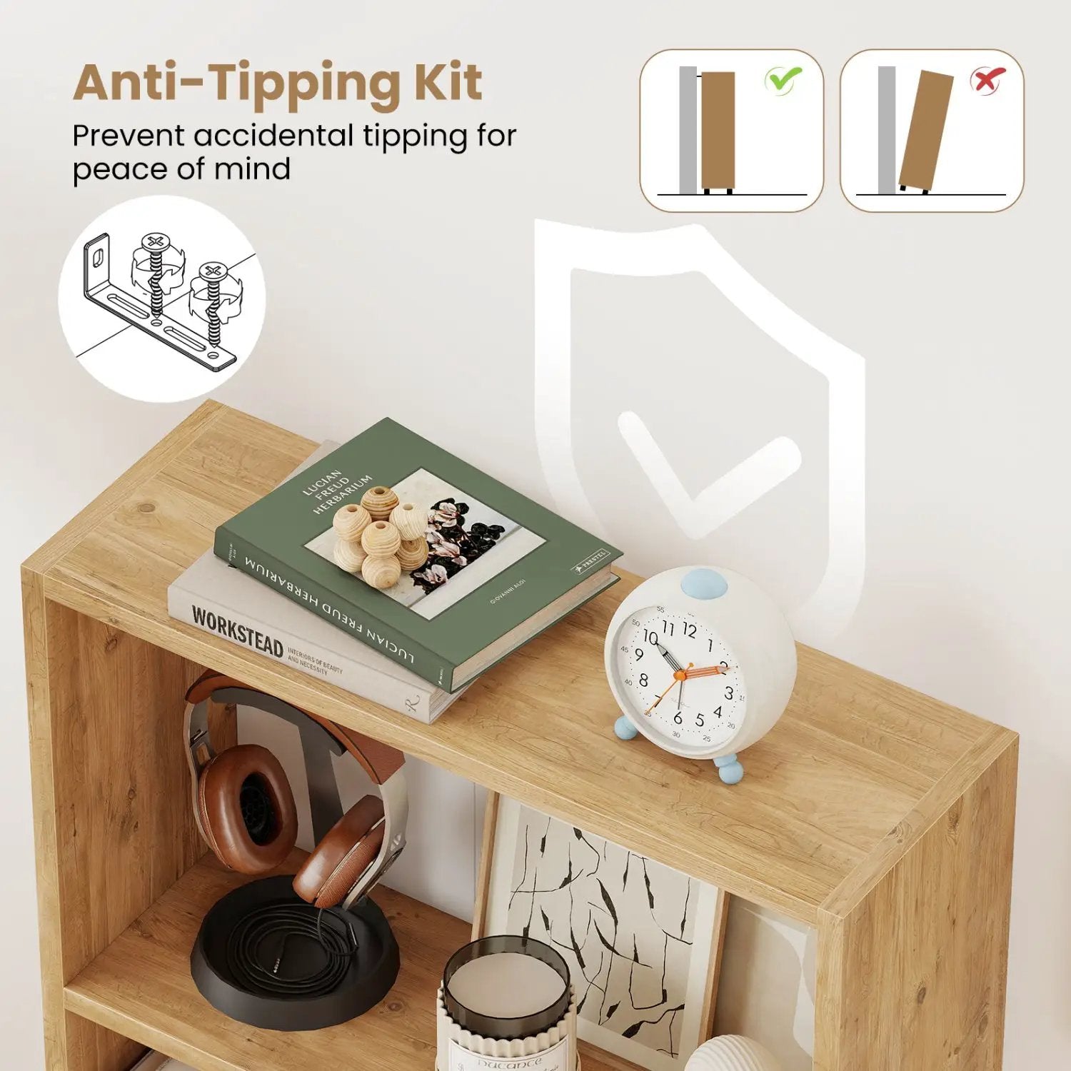 3-Tier Bookcase 42 inch Tall Book Shelf with Anti-Tipping Kit by DirectDeals