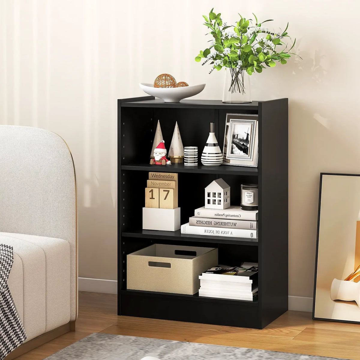3-Tier Bookcase Open Display Rack Cabinet with Adjustable Shelves by DirectDeals