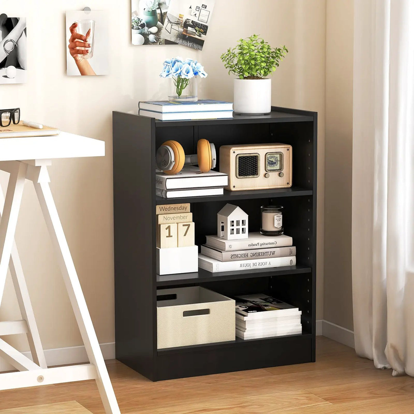 3-Tier Bookcase Open Display Rack Cabinet with Adjustable Shelves by DirectDeals