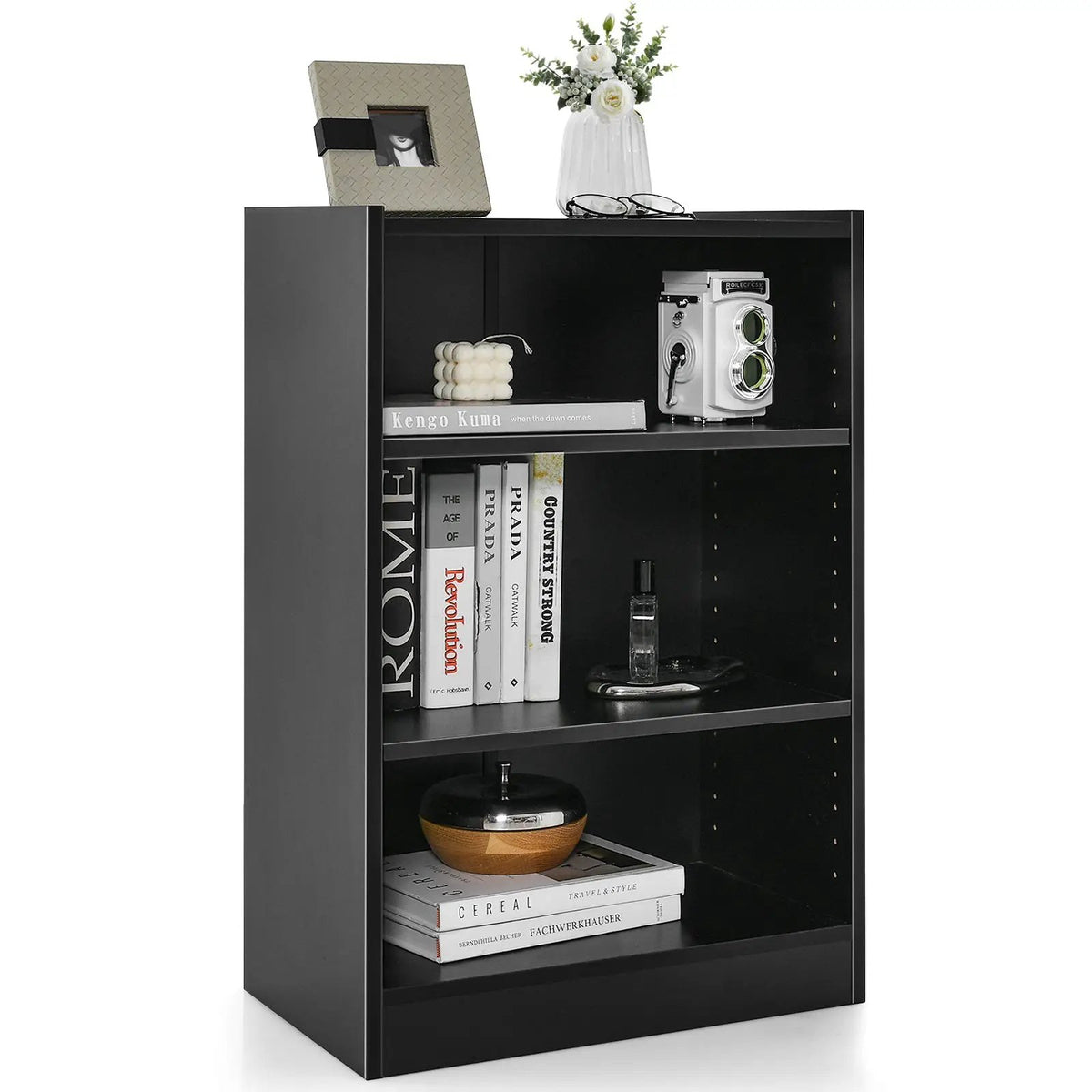3-Tier Bookcase Open Display Rack Cabinet with Adjustable Shelves by DirectDeals