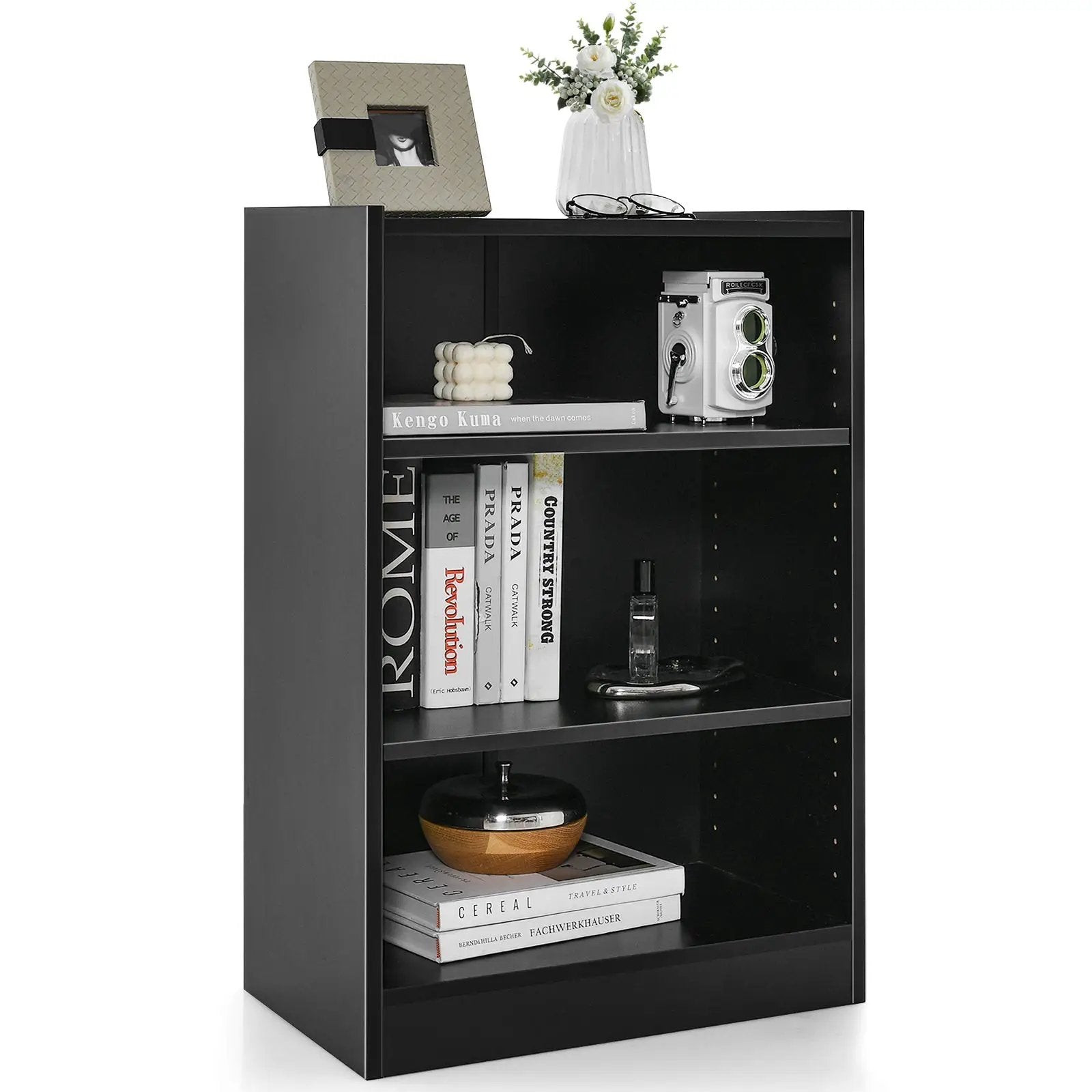 3-Tier Bookcase Open Display Rack Cabinet with Adjustable Shelves by DirectDeals