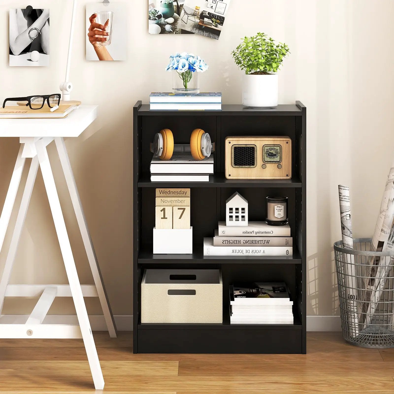 3-Tier Bookcase Open Display Rack Cabinet with Adjustable Shelves by DirectDeals