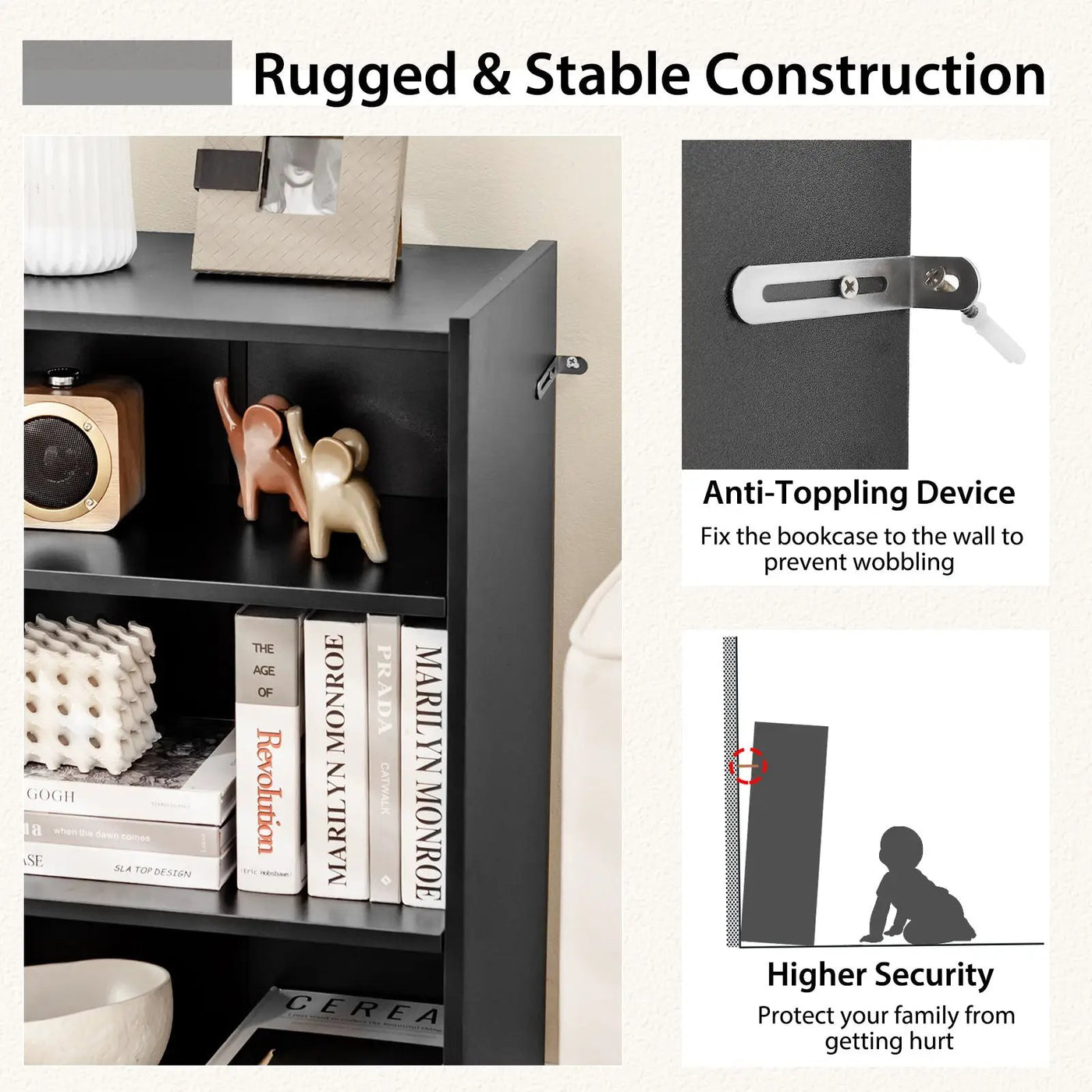 3-Tier Bookcase Open Display Rack Cabinet with Adjustable Shelves by DirectDeals