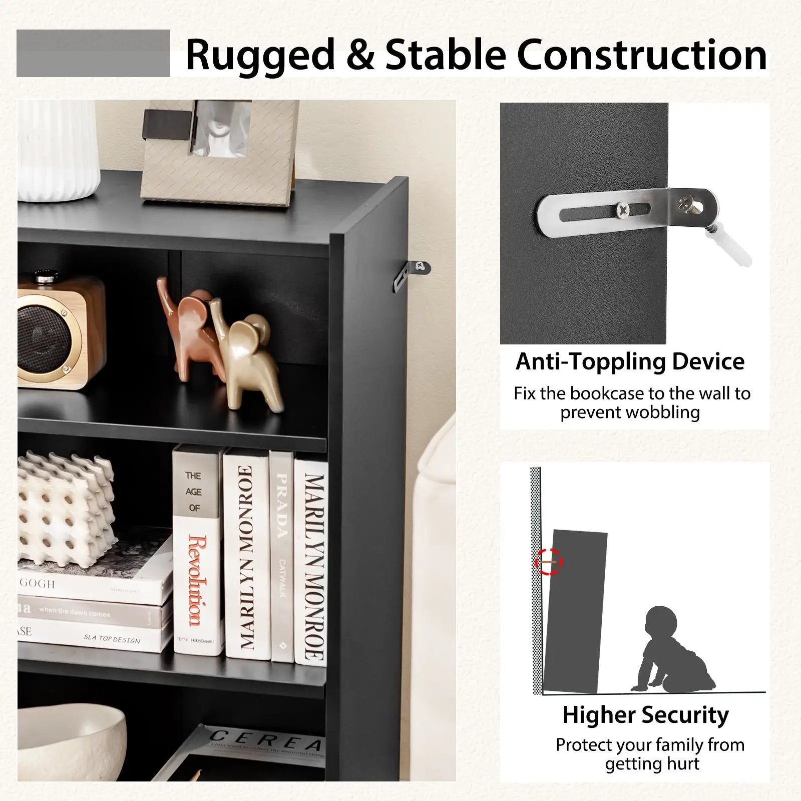 3-Tier Bookcase Open Display Rack Cabinet with Adjustable Shelves by DirectDeals