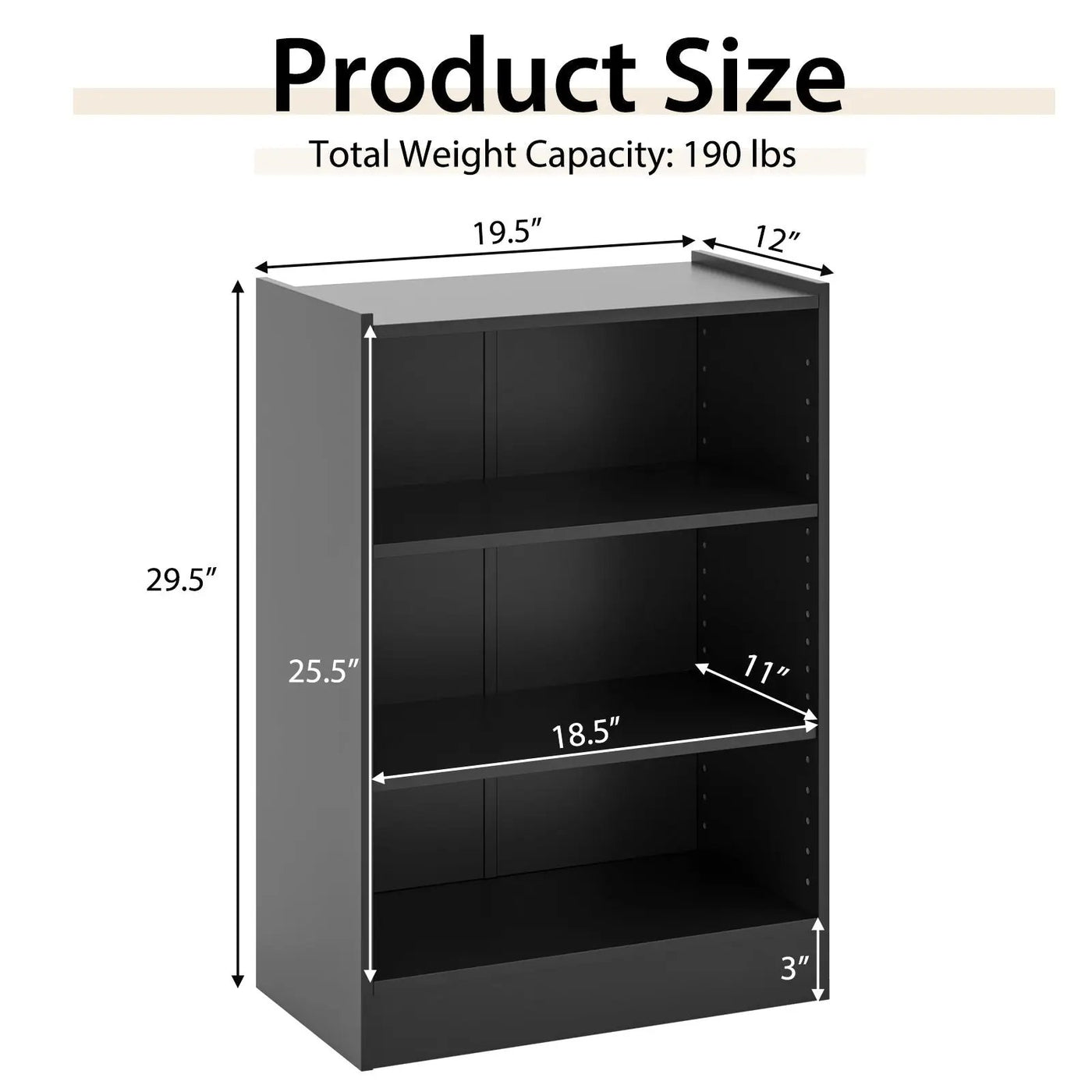 3-Tier Bookcase Open Display Rack Cabinet with Adjustable Shelves by DirectDeals