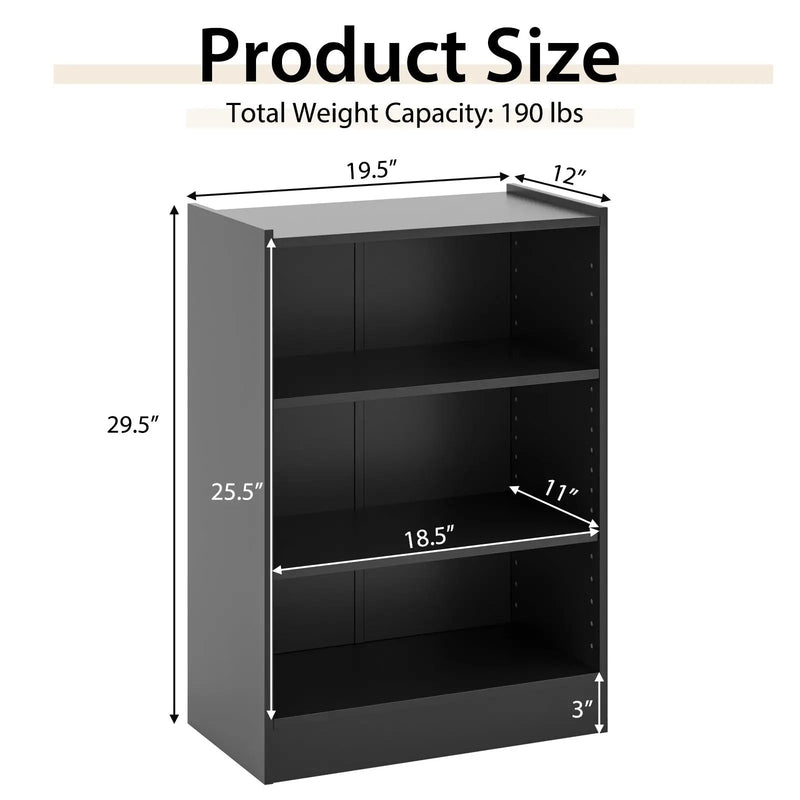 3-Tier Bookcase Open Display Rack Cabinet with Adjustable Shelves by DirectDeals