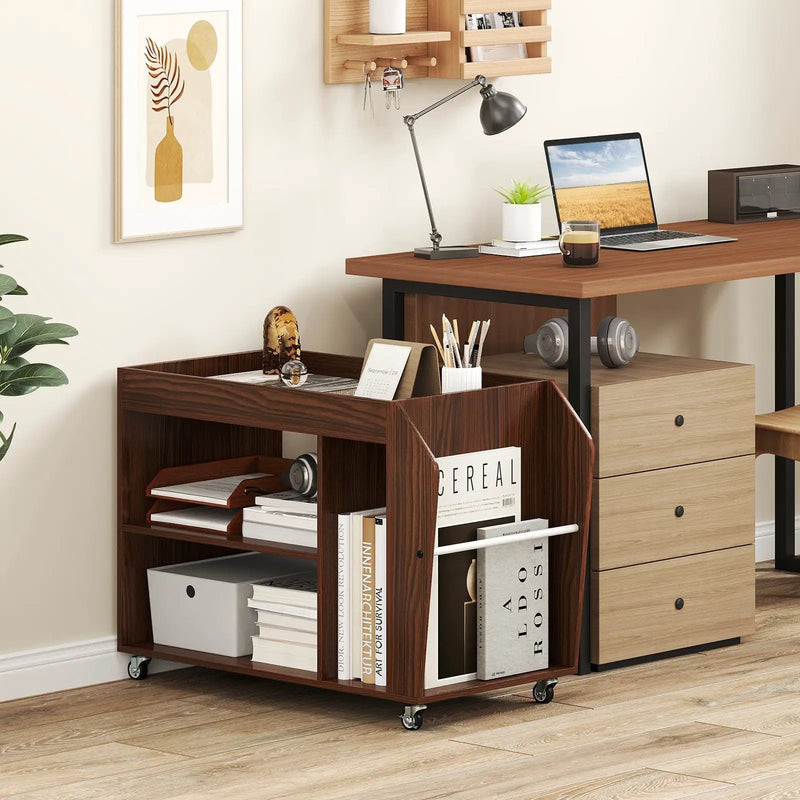 3-Tier Side End Table with Universal Wheels-Walnut by DirectDeals