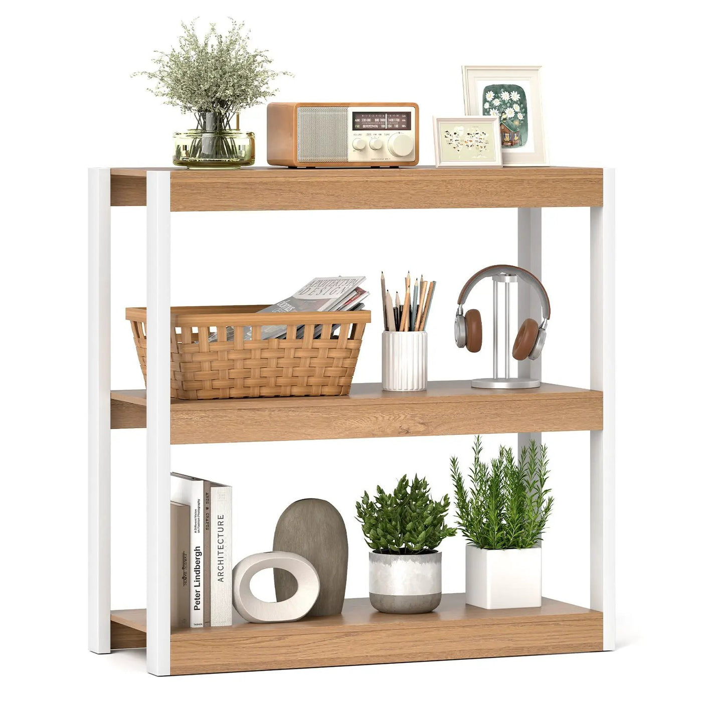 3 Tier Bookshelf Wooden Bookcase with Dual Anti-Tipping Kits by DirectDeals
