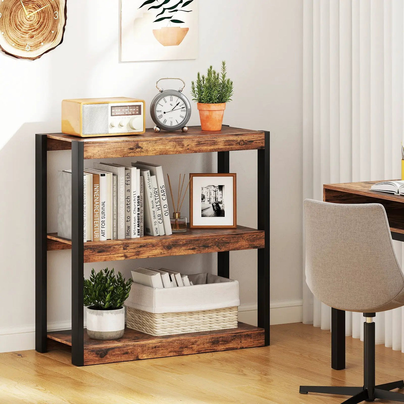 3 Tier Bookshelf Wooden Bookcase with Dual Anti-Tipping Kits by DirectDeals