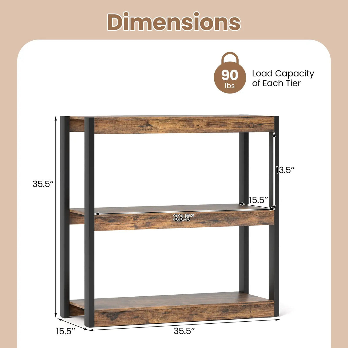 3 Tier Bookshelf Wooden Bookcase with Dual Anti-Tipping Kits by DirectDeals