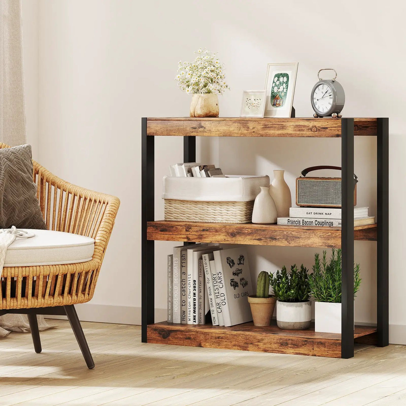 3 Tier Bookshelf Wooden Bookcase with Dual Anti-Tipping Kits by DirectDeals