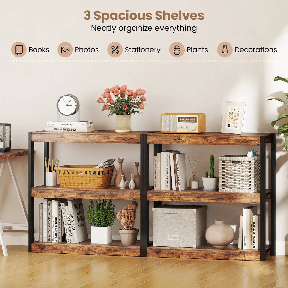 3 Tier Bookshelf Wooden Bookcase with Dual Anti-Tipping Kits by DirectDeals