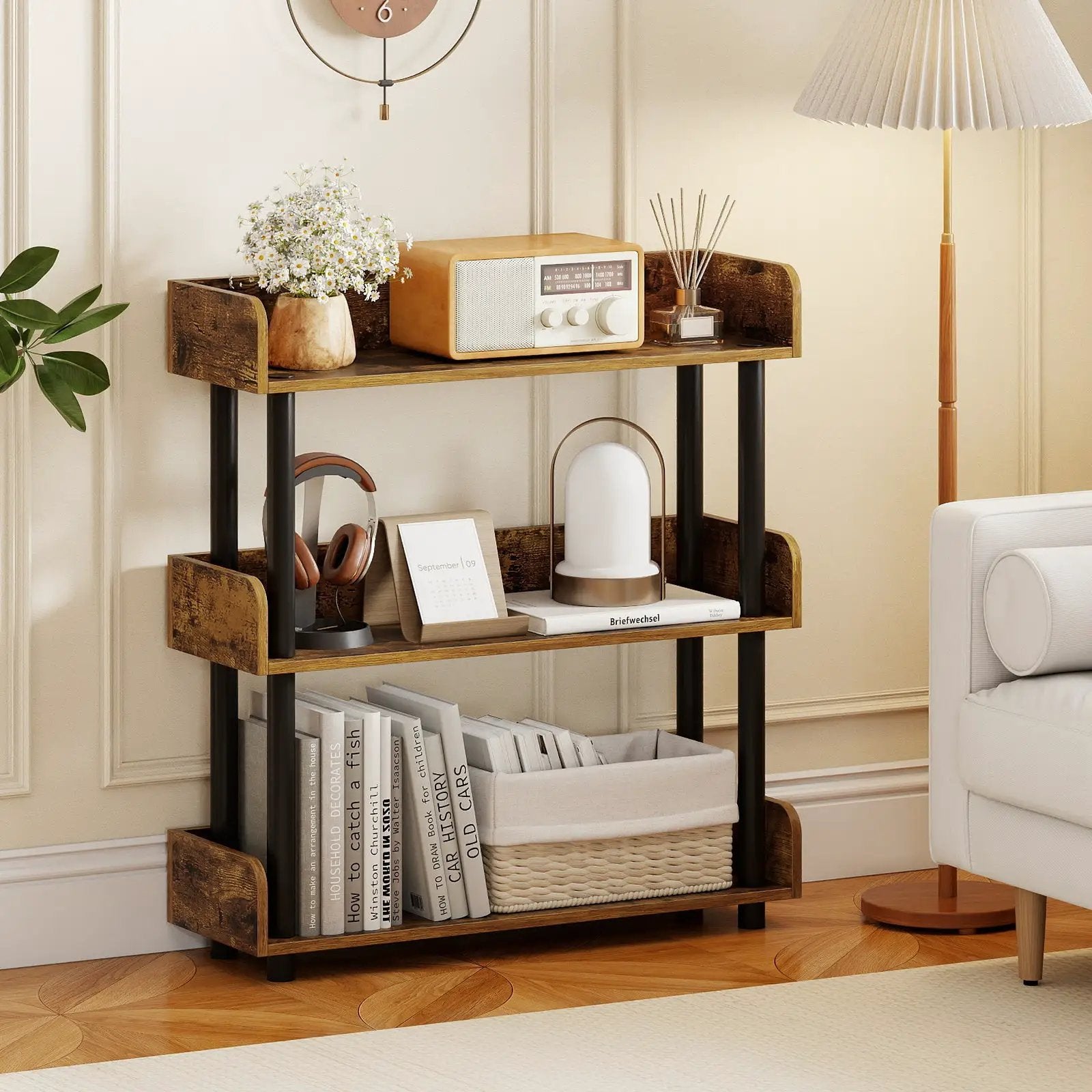 3-Tier Bookshelf with Anti-Tipping Kit and Industrial Storage Unit for Living Room by DirectDeals