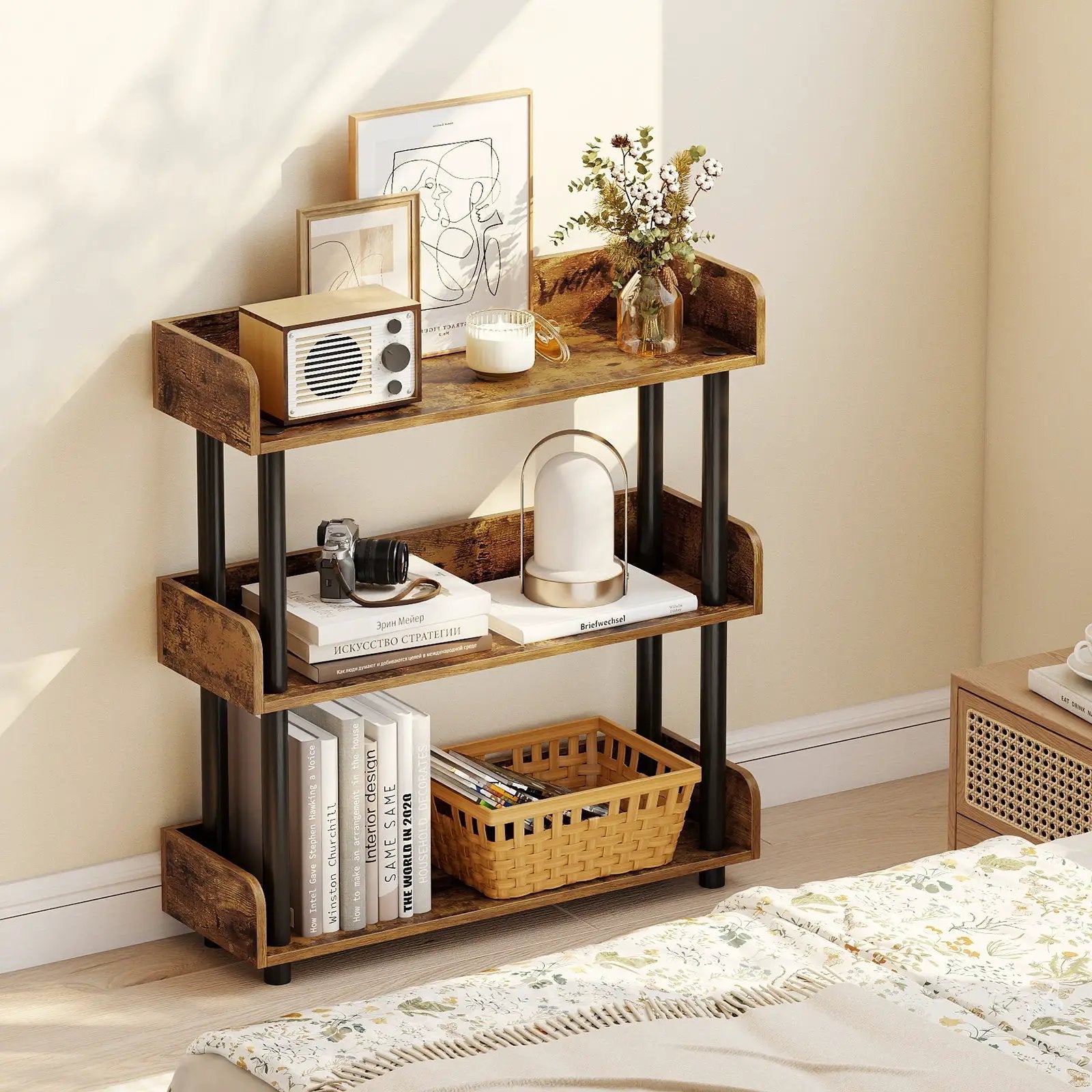 3-Tier Bookshelf with Anti-Tipping Kit and Industrial Storage Unit for Living Room by DirectDeals