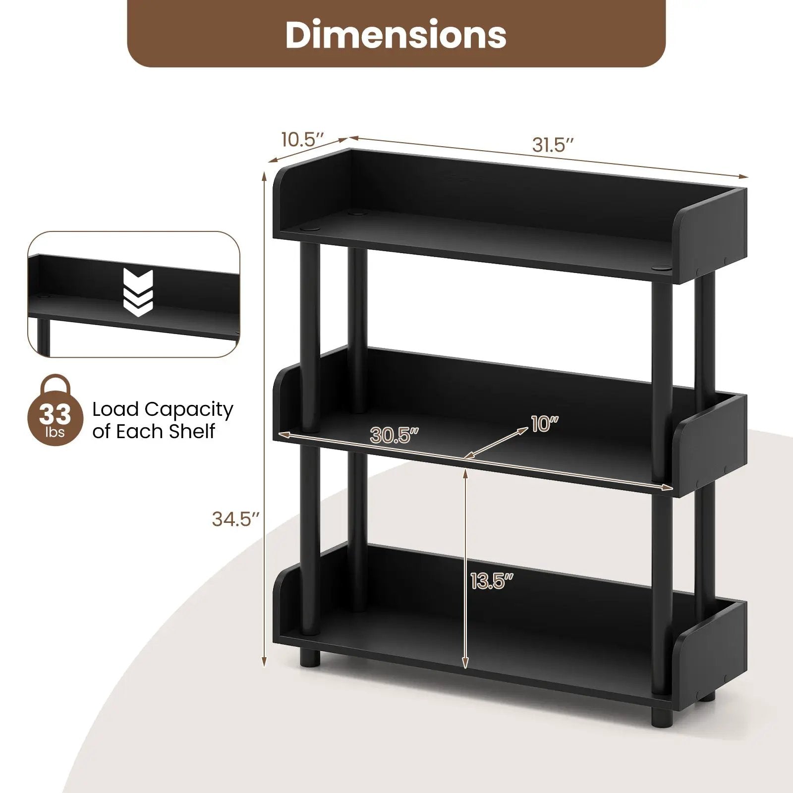 3-Tier Bookshelf with Anti-Tipping Kit and Industrial Storage Unit for Living Room by DirectDeals