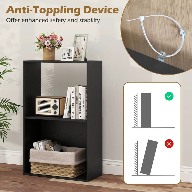 3-Tier Bookshelf with Open Storage Compartments by DirectDeals