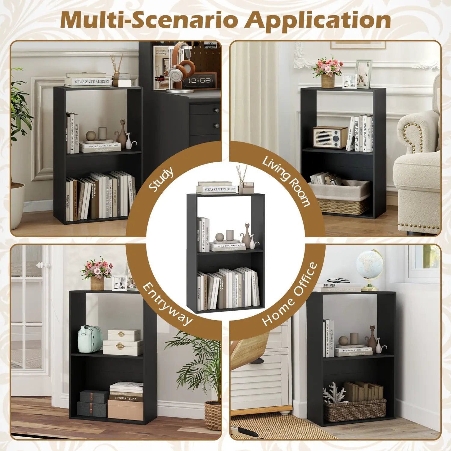 3-Tier Bookshelf with Open Storage Compartments by DirectDeals