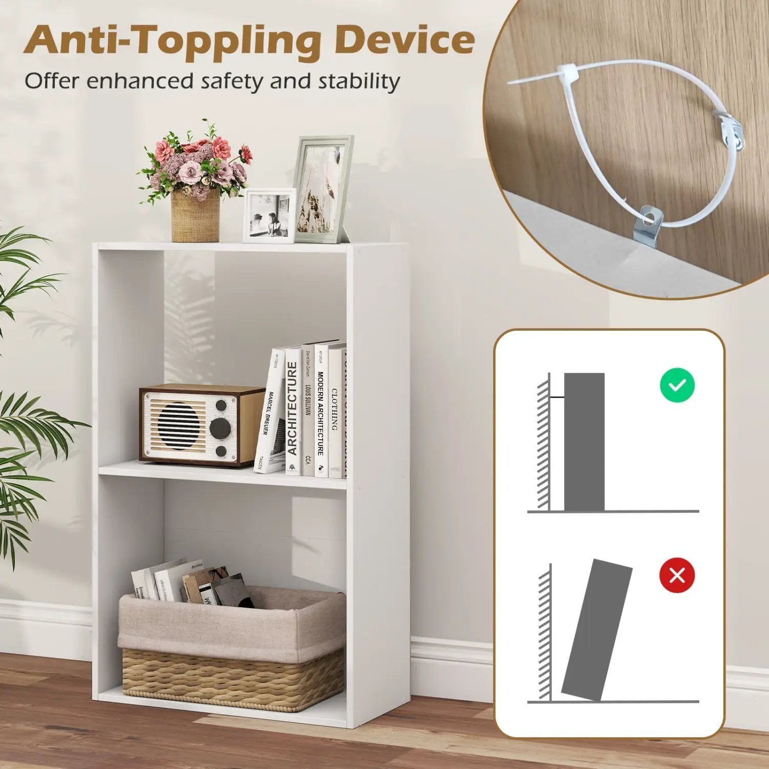 3-Tier Bookshelf with Open Storage Compartments by DirectDeals