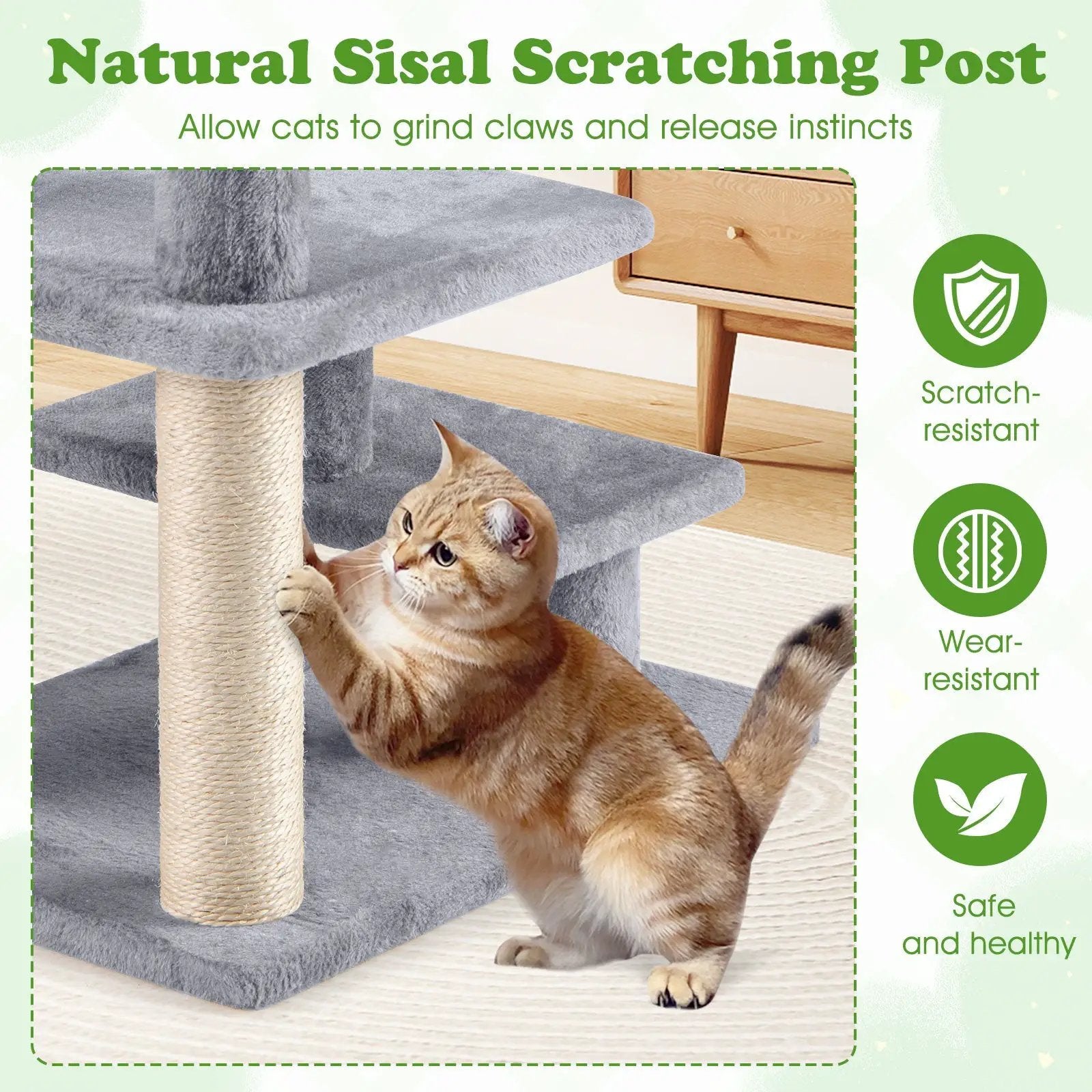 3-Tier Cat Stairs 19 Inch Plush Steps with Scratching Posts for High Bed Sofa-Gray by DirectDeals
