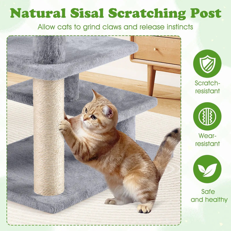 3-Tier Cat Stairs 19 Inch Plush Steps with Scratching Posts for High Bed Sofa-Gray by DirectDeals