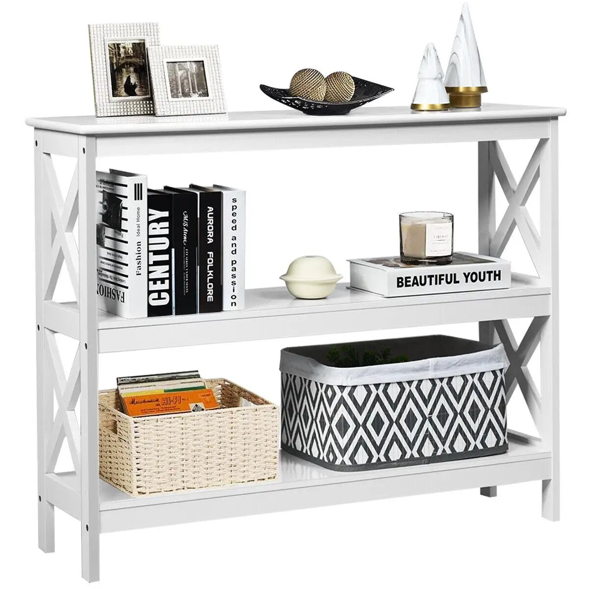 3-Tier Console X-Design Sofa Side Accent Table by DirectDeals