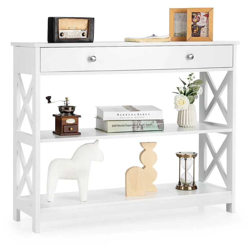 Console Table 3-Tier with Drawer and Storage Shelves by DirectDeals