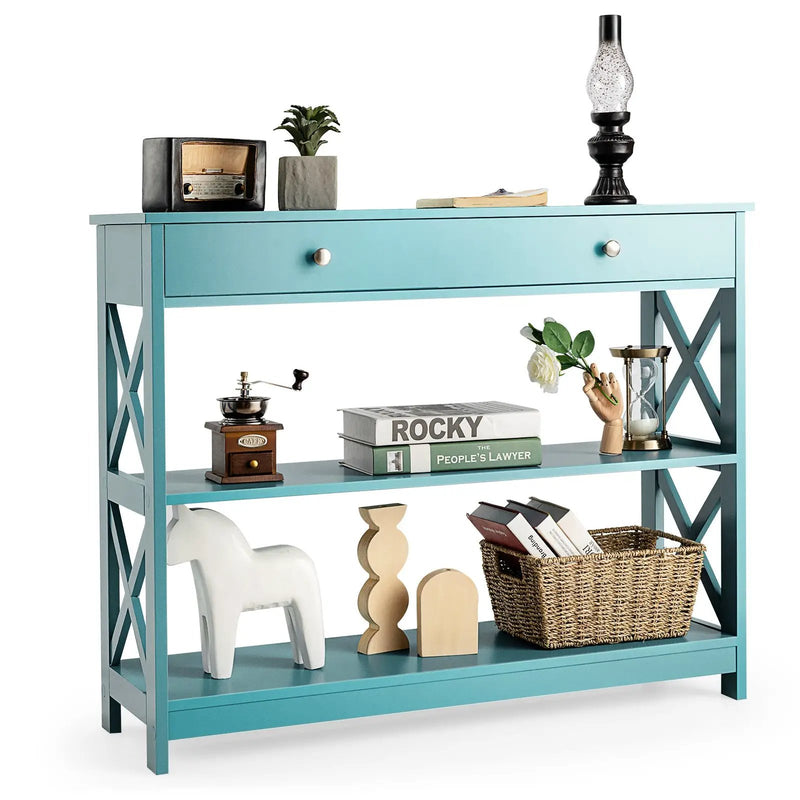 Console Table 3-Tier with Drawer and Storage Shelves by DirectDeals