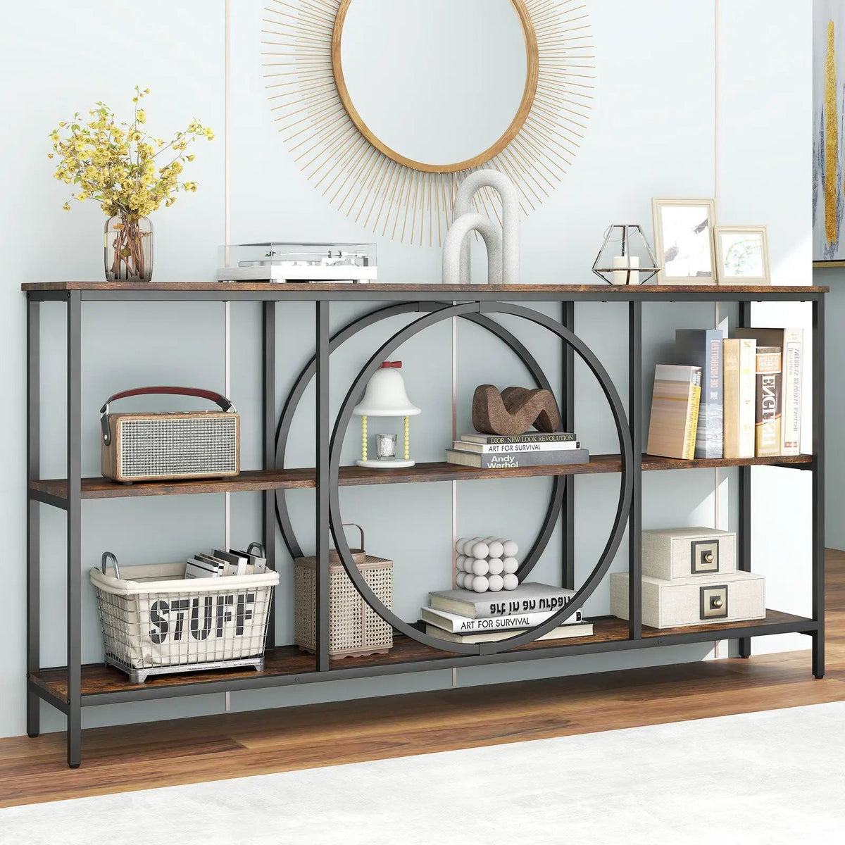 3-Tier Console Table with Faux Marble Top and Storage Shelves for Hallway Living Room by DirectDeals