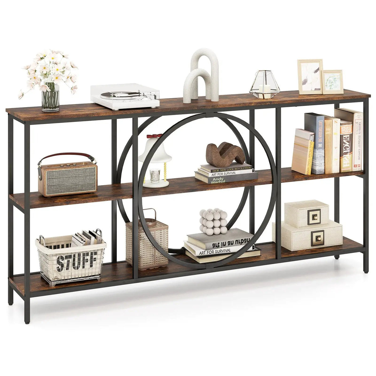 3-Tier Console Table with Faux Marble Top and Storage Shelves for Hallway Living Room by DirectDeals