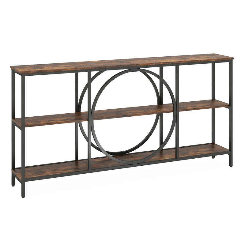 3-Tier Console Table with Faux Marble Top and Storage Shelves for Hallway Living Room by DirectDeals