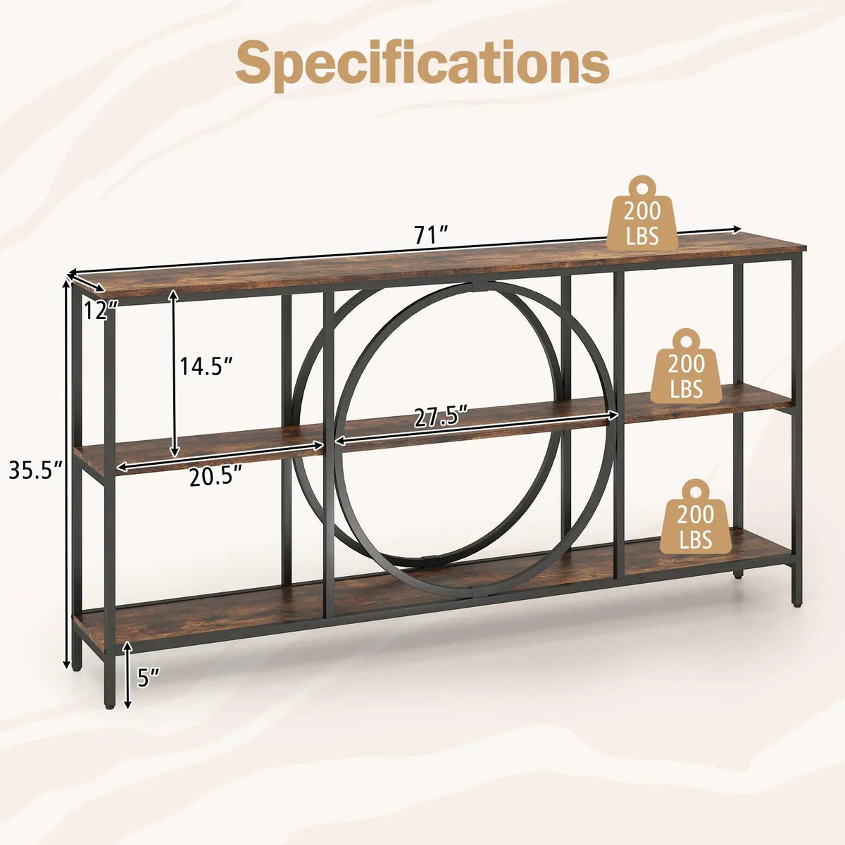 3-Tier Console Table with Faux Marble Top and Storage Shelves for Hallway Living Room by DirectDeals
