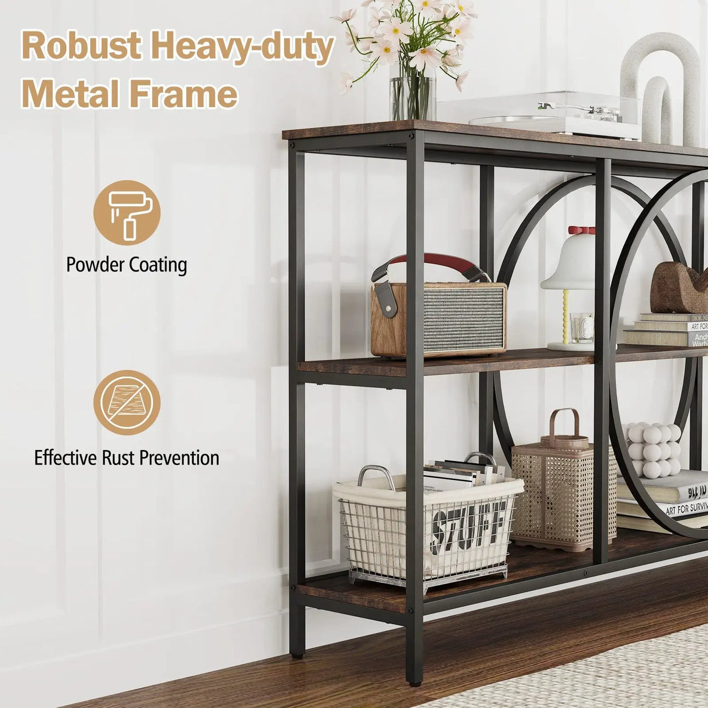 3-Tier Console Table with Faux Marble Top and Storage Shelves for Hallway Living Room by DirectDeals