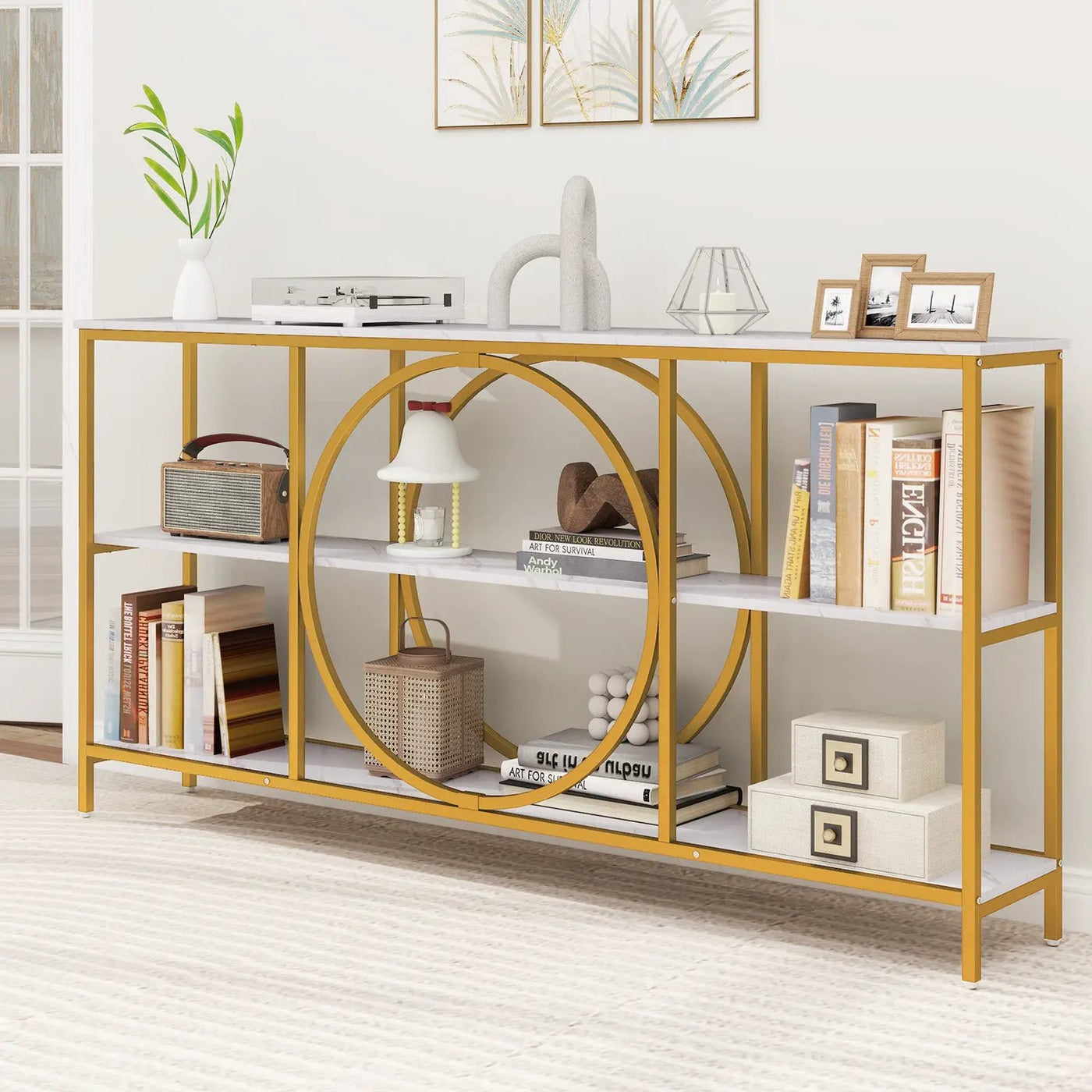 3-Tier Console Table with Faux Marble Top and Storage Shelves for Hallway Living Room by DirectDeals