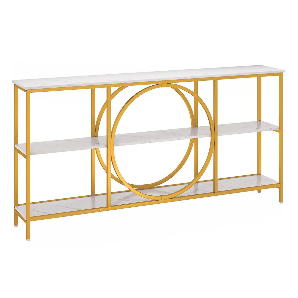 3-Tier Console Table with Faux Marble Top and Storage Shelves for Hallway Living Room by DirectDeals