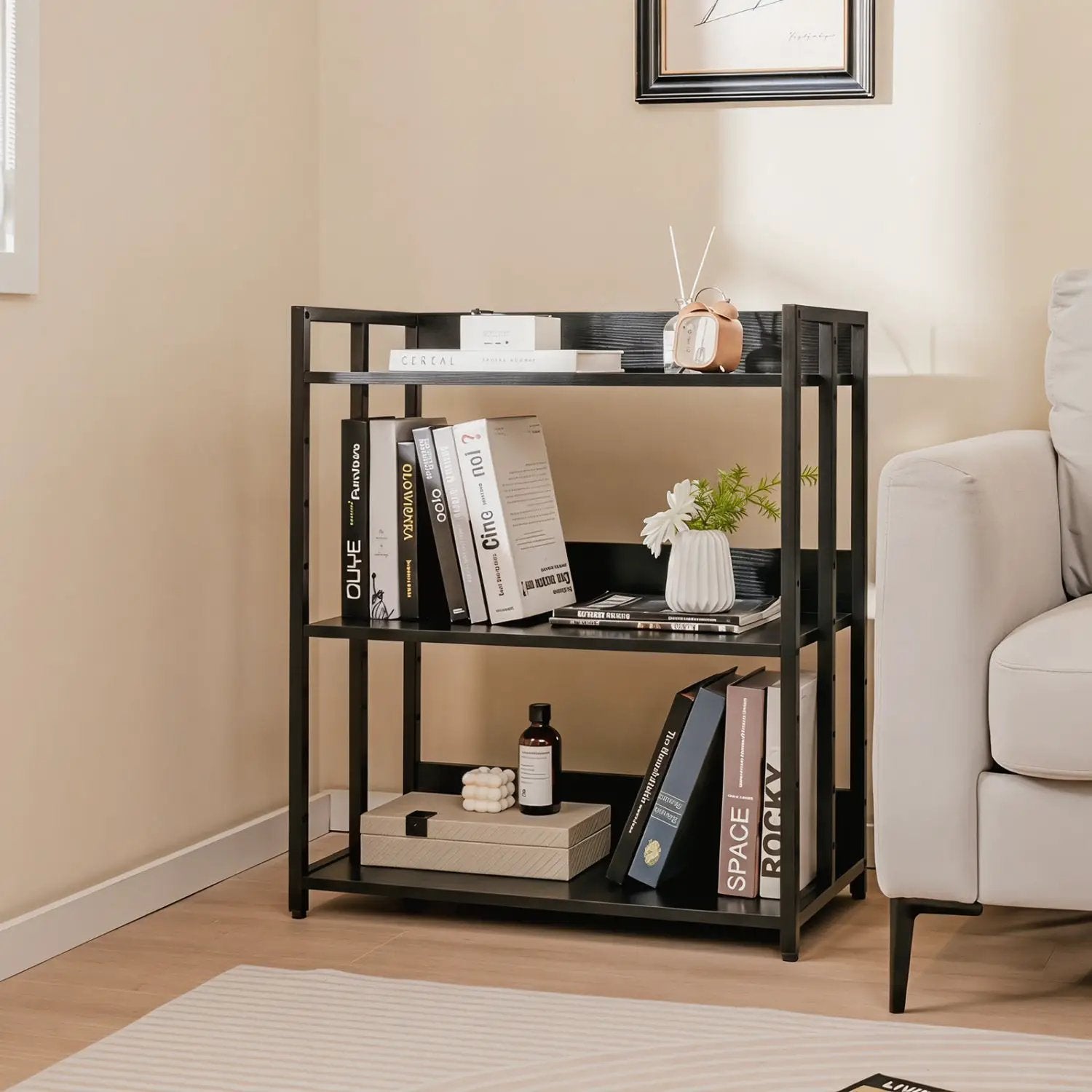 3-Tier Corner Bookshelf with Adjustable Shelves - Black by DirectDeals