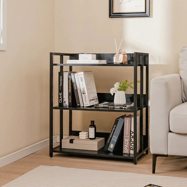 3-Tier Corner Bookshelf with Adjustable Shelves - Black