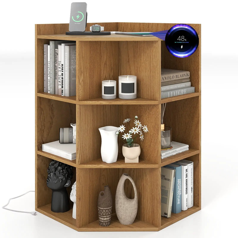 3-Tier Corner Cabinet with Charging Station for Bedroom by DirectDeals