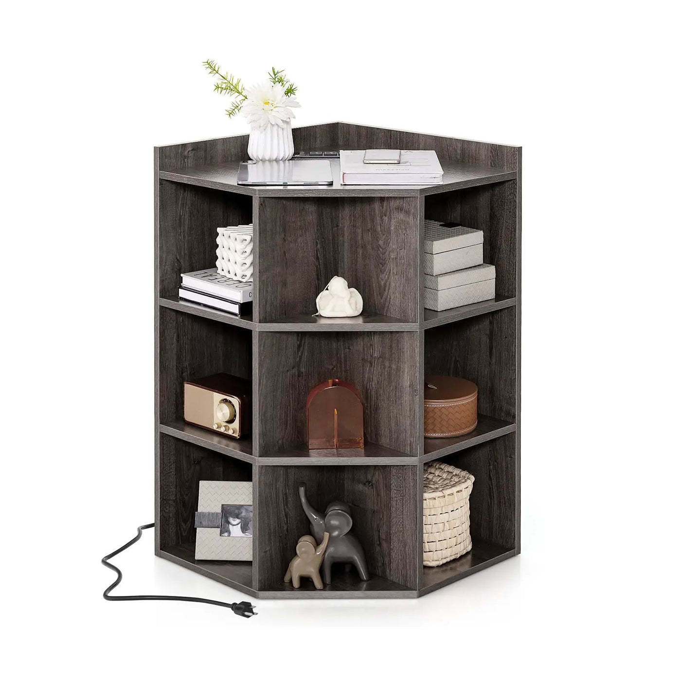 3-Tier Corner Cabinet with Charging Station for Bedroom by DirectDeals