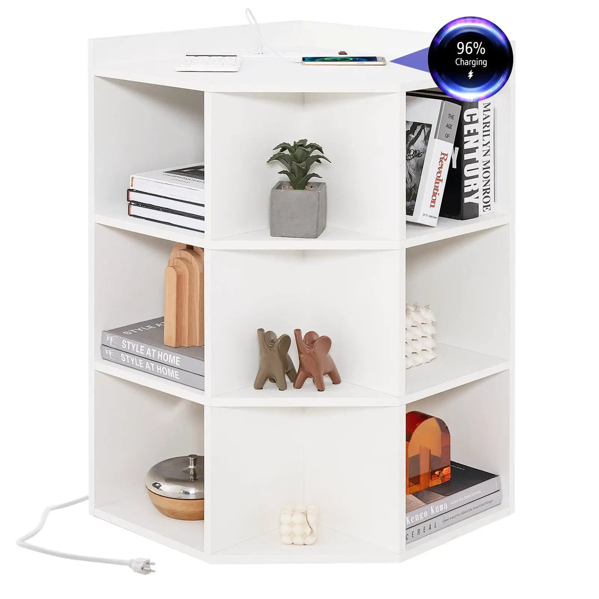 3-Tier Corner Cabinet with Charging Station for Bedroom by DirectDeals