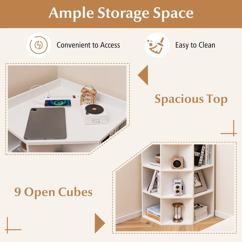 3-Tier Corner Cabinet with Charging Station for Bedroom by DirectDeals
