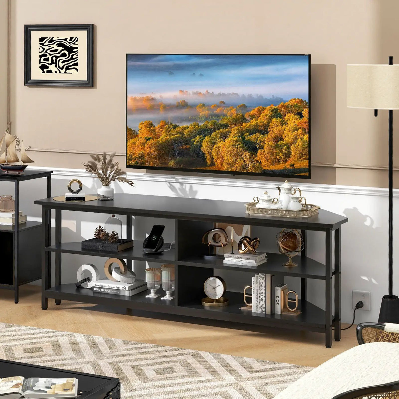 3-Tier Corner TV Stand for TVs up to 65 Inches with Charging Station by DirectDeals