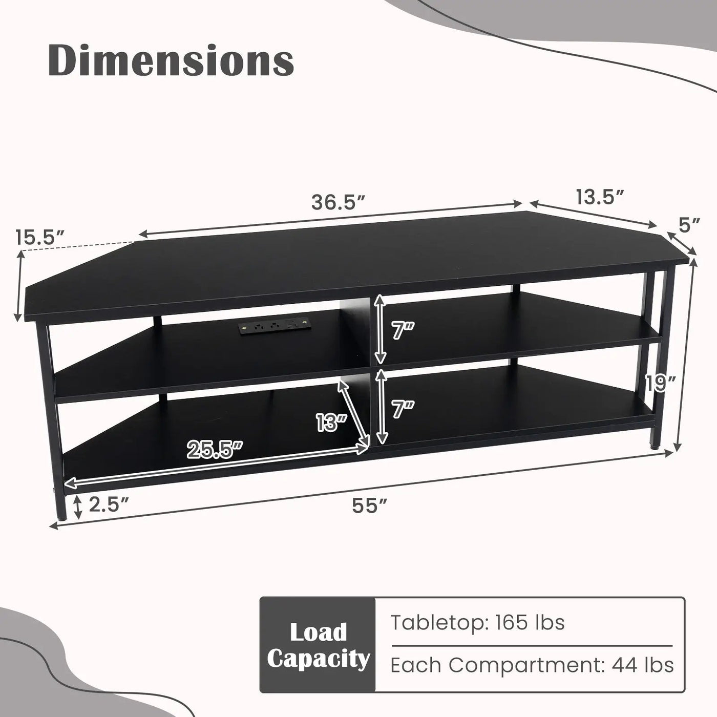 3-Tier Corner TV Stand for TVs up to 65 Inches with Charging Station by DirectDeals