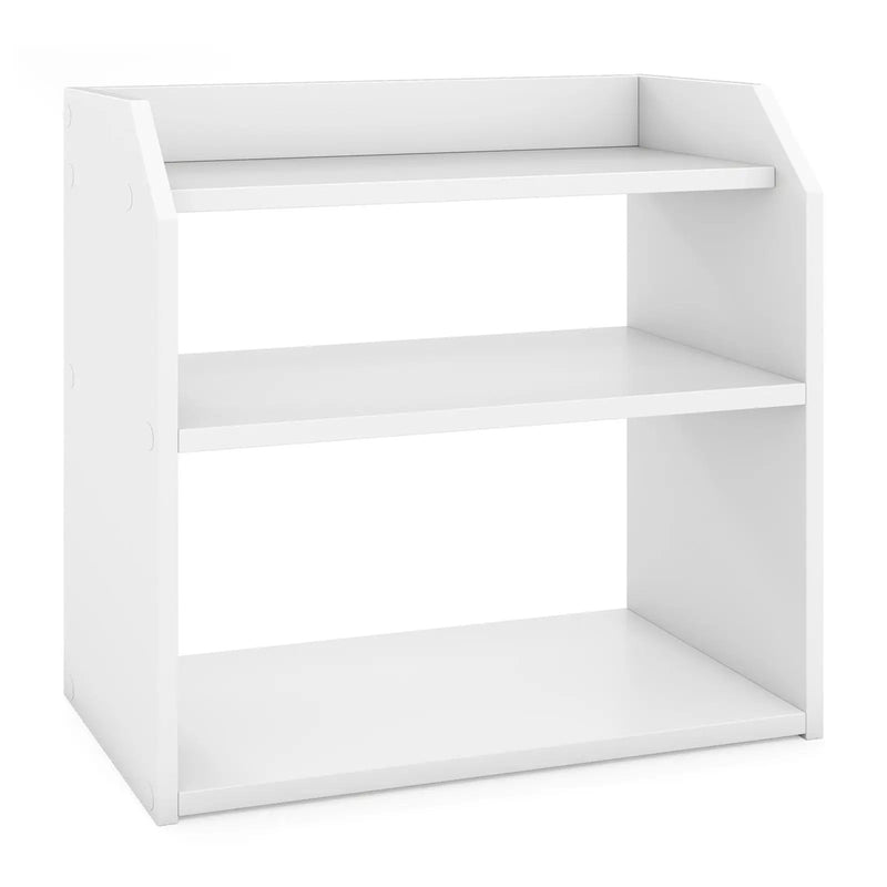 3-Tier Desktop Bookshelf Wooden Countertop Bookcase with Raised Top Guardrails-White by DirectDeals