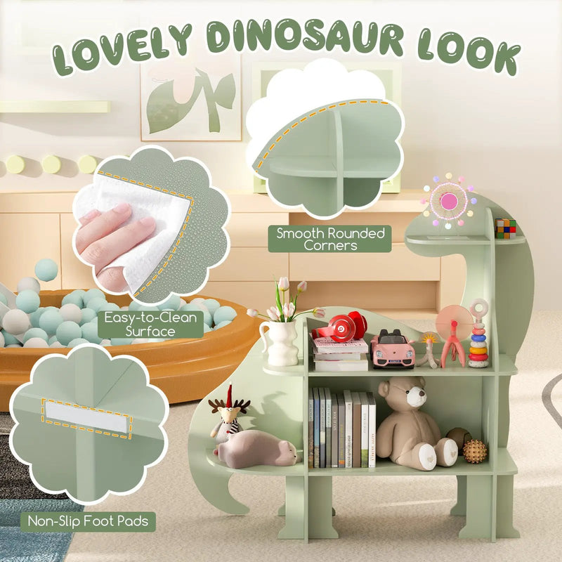 3-Tier Dinosaur Kids Bookshelf for Children-Green by DirectDeals