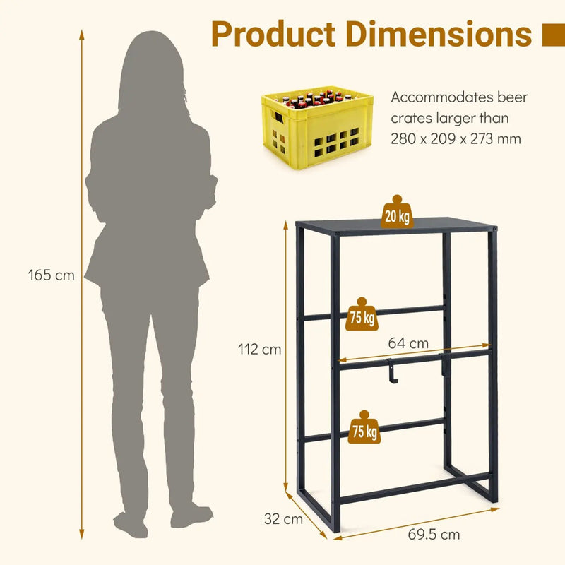 3-Tier Drink Crate Rack with Shelf for Beer and Water for Kitchen and Garage by DirectDeals
