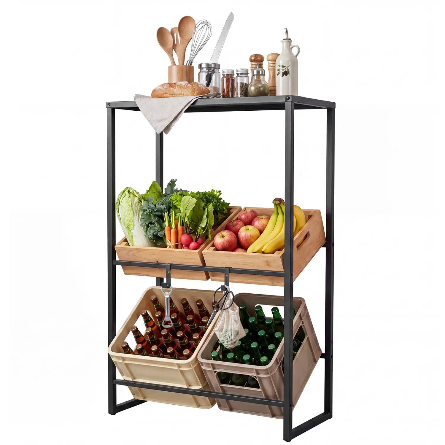 3-Tier Drink Crate Rack with Shelf for Beer and Water for Kitchen and Garage by DirectDeals